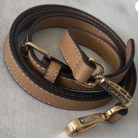 Calvin Klein CLIP-ON MUSTARD BROWN IMPRINTED REPLACEMENT SHOULDER STRAP NEW S - Picture 1 of 7